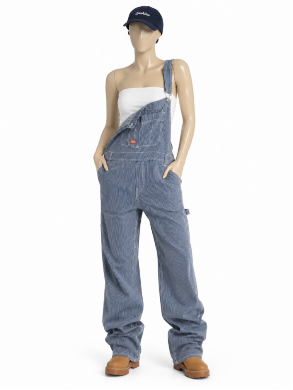 Dickies Hickory Stripe Denim Bib Overalls – Navy/White Railroad Stripe - Picture 10 of 10